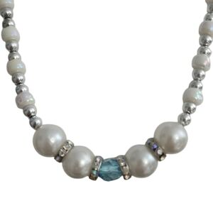 Elegant Faux Pearl and Silvertone Necklace & Earring Set